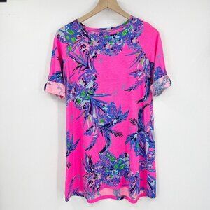 Lilly Pulitzer Surfcrest Pink Roll Tab Sleeve Monkey Dress Girl's XL 12-14